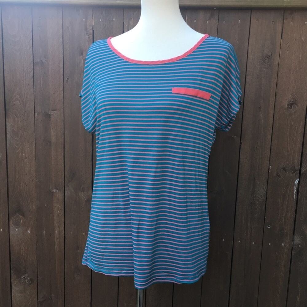 Robin-K | Pink & Teal Striped Tee Size L